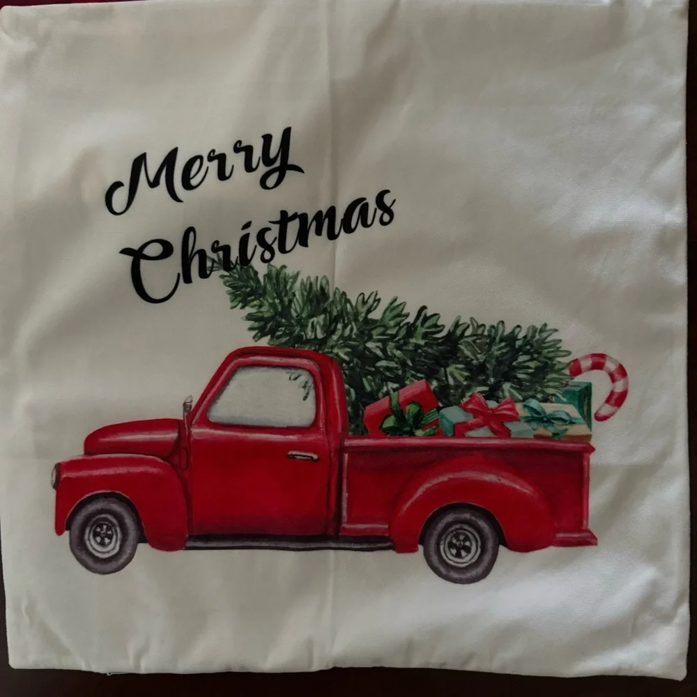 Vintage Holiday Red Truck Tree Christmas Throw Pillow Cover 3 set